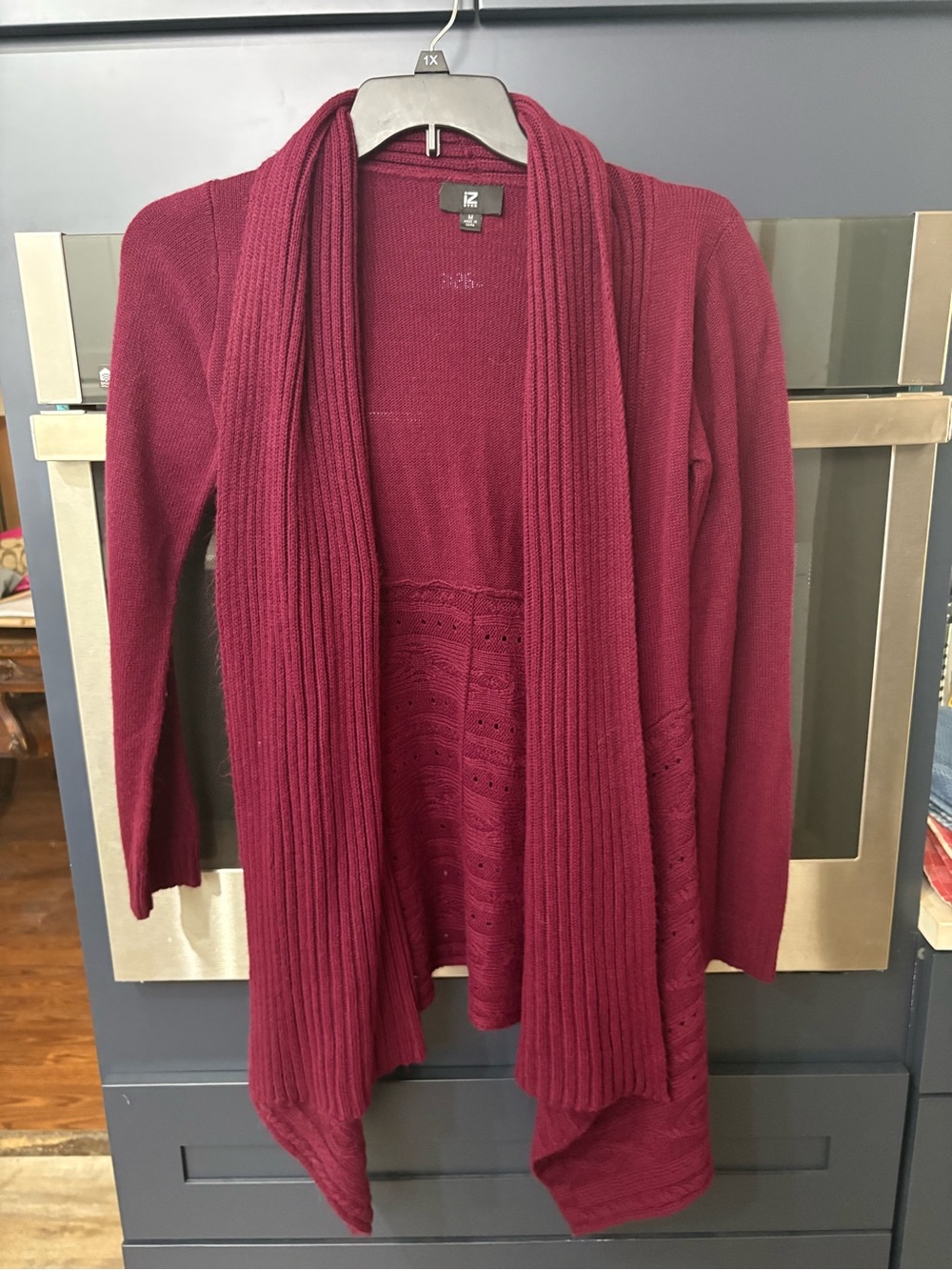 IZ Byer Burgundy Open Front Knit Cardigan Sweater Size Medium